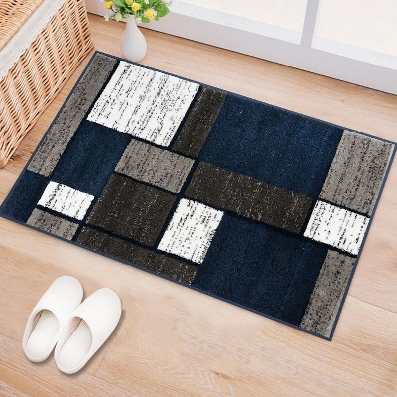 World Rug Gallery Contemporary Modern Boxed Color Block Area Rug - 2' x 3' - Navy