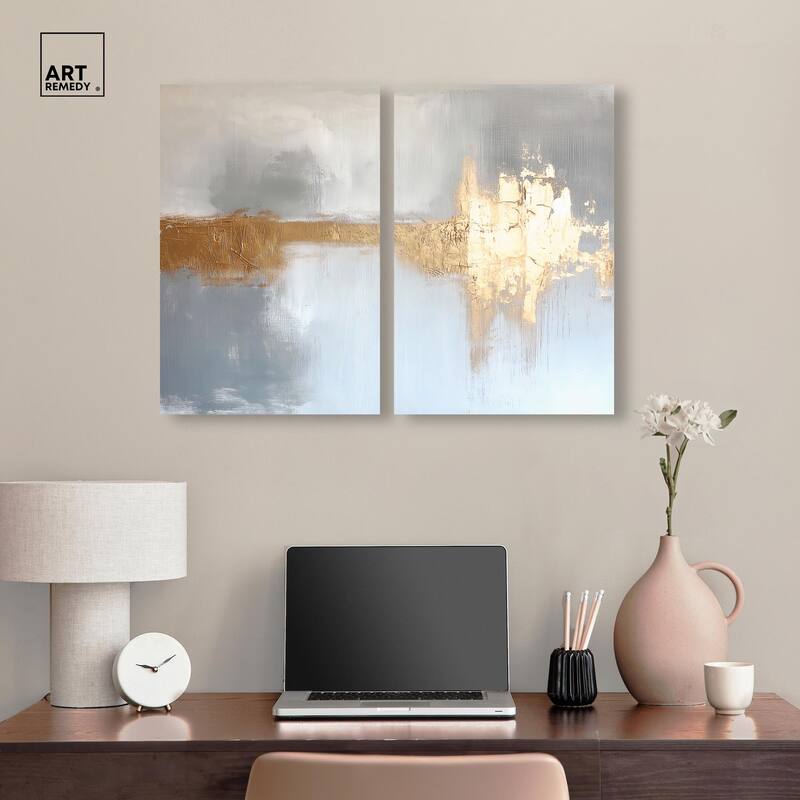 Serenity in Gold I Canvas Set of 2 by Art Remedy, Gallery Wrapped