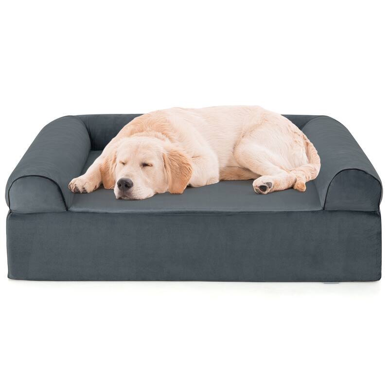 Orthopedic Dog Bed Memory Foam Pet Bed with Headrest for Large Dogs-Grey - 40"x 32" x 12" - Grey