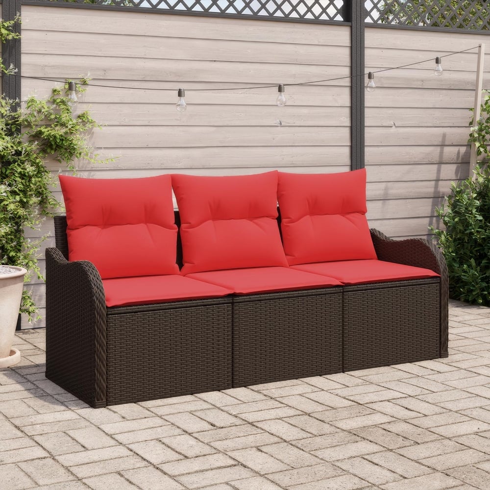 vidaXL 3 Garden Sofa Set with Cushions Black/Brown/Grey Poly Rattan - 69.3 x 24.4 x 27.2