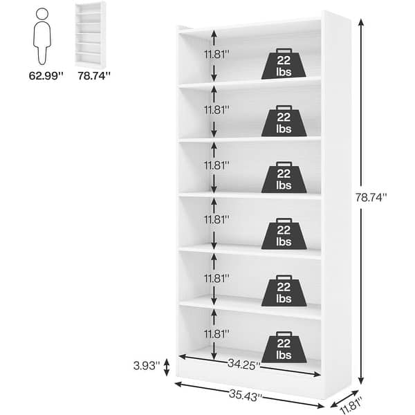 dimension image slide 5 of 8, 6-Tier Open Bookcase, 72 inches Large Tall Bookshelf