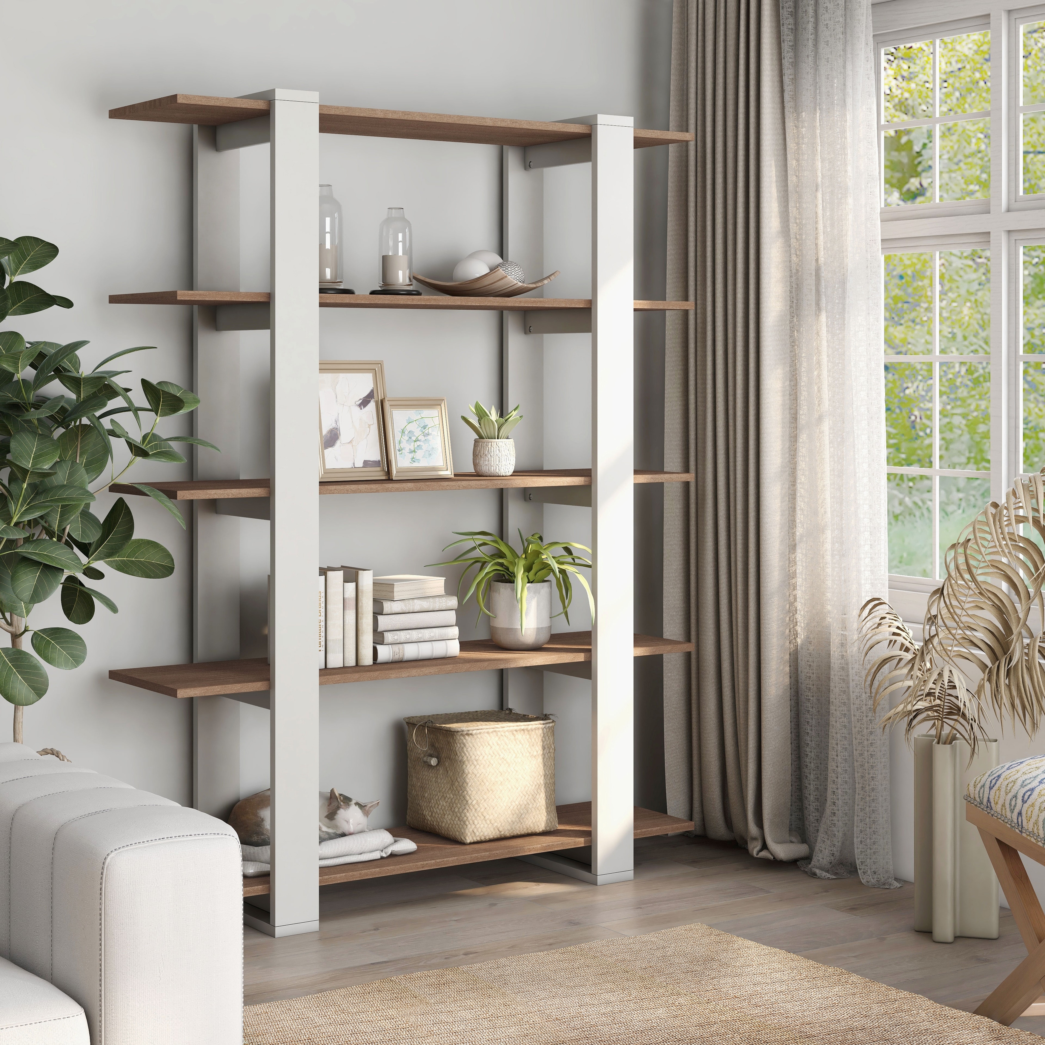 Furniture of America Heon Modern Walnut 5-Tier Display Bookshelf