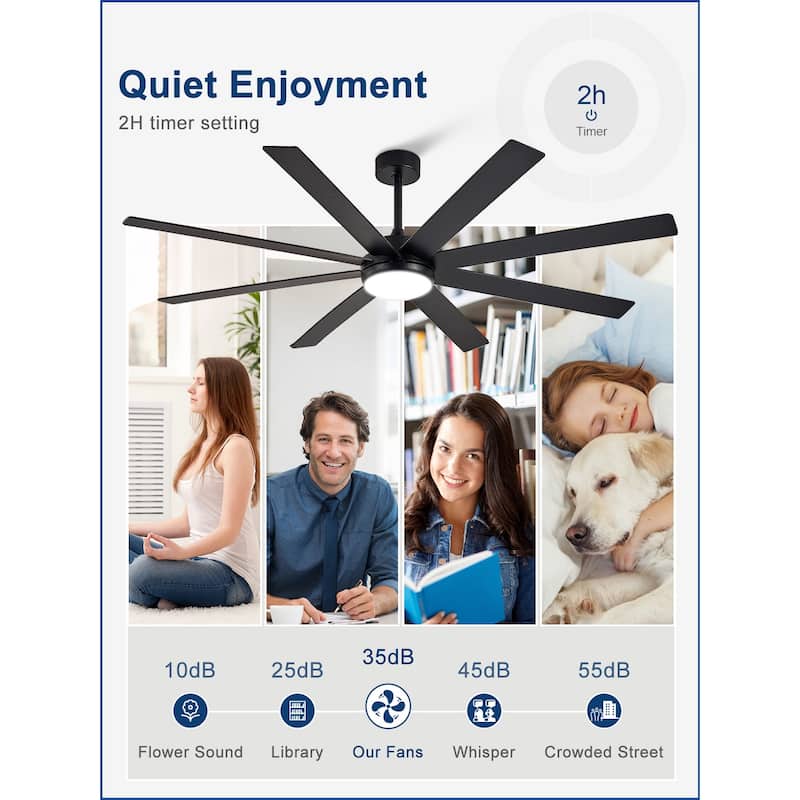 Large Ceiling Fan with Light - 8-Blade, Remote App Control, Dimmable 3CCT, Quiet DC Motor​, 66/72 Inches