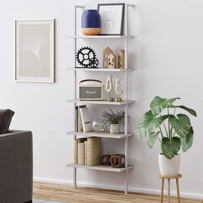 Nathan James Theo 5-Shelf Ladder Bookcase Wood with Metal Frame