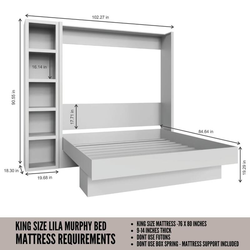 Easy-Lift King Murphy Wall Bed in with Bookshelf