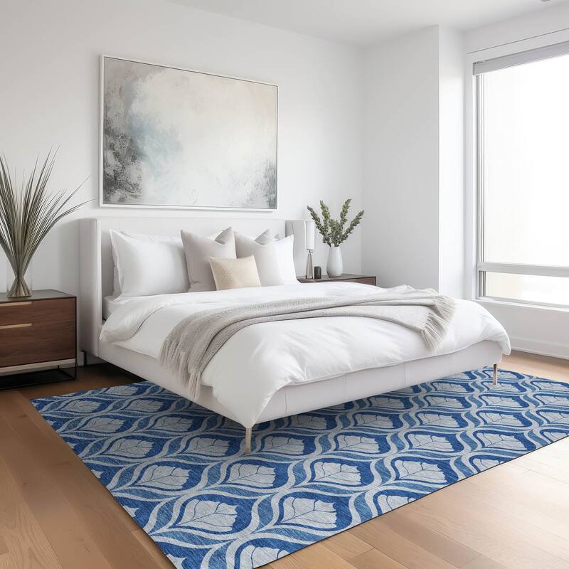 Machine Washable Indoor/ Outdoor Modern Trellis Chantille Rug