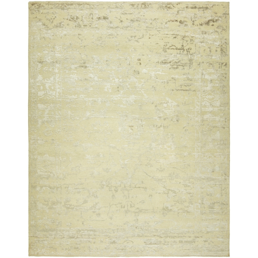 Transitional Beige Hand-Knotted Wool & Viscose Area Rug