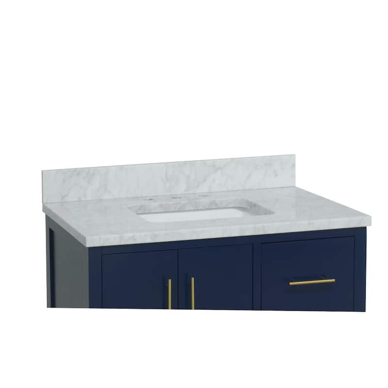 KitchenBathCollection California 36" Bathroom Vanity with Carrara Marble Top