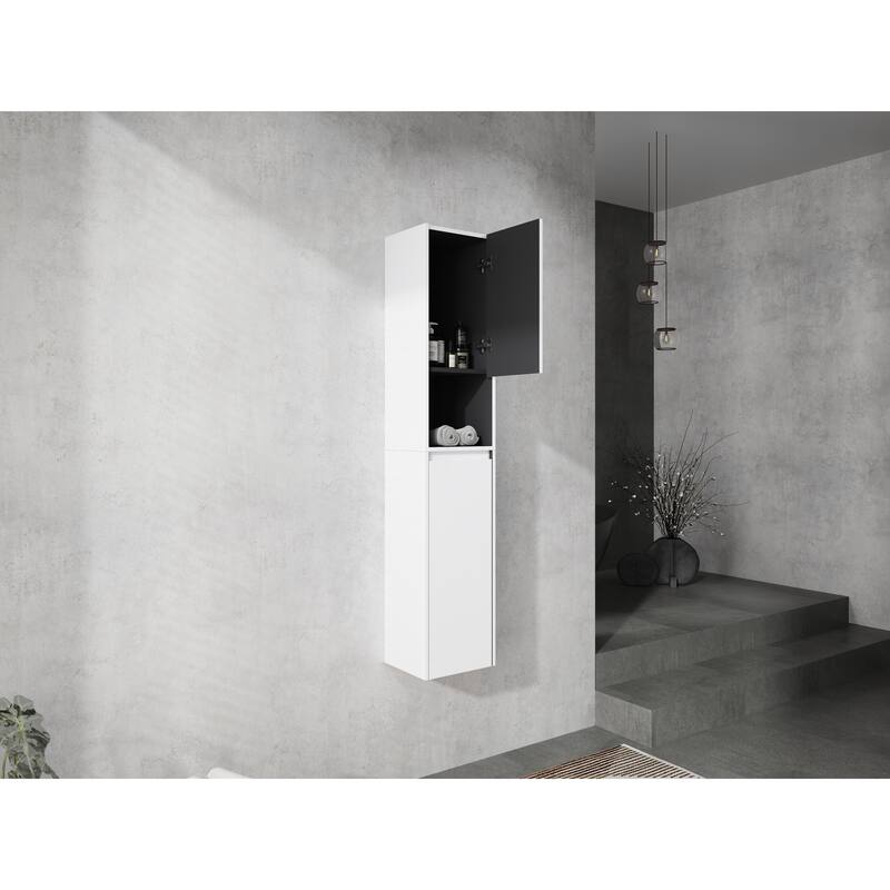 Modern Wall-Mounted Bathroom Side Cabinet with Soft-Close Doors, Floating Design, 6 Storage Compartments, 12-Inch Width