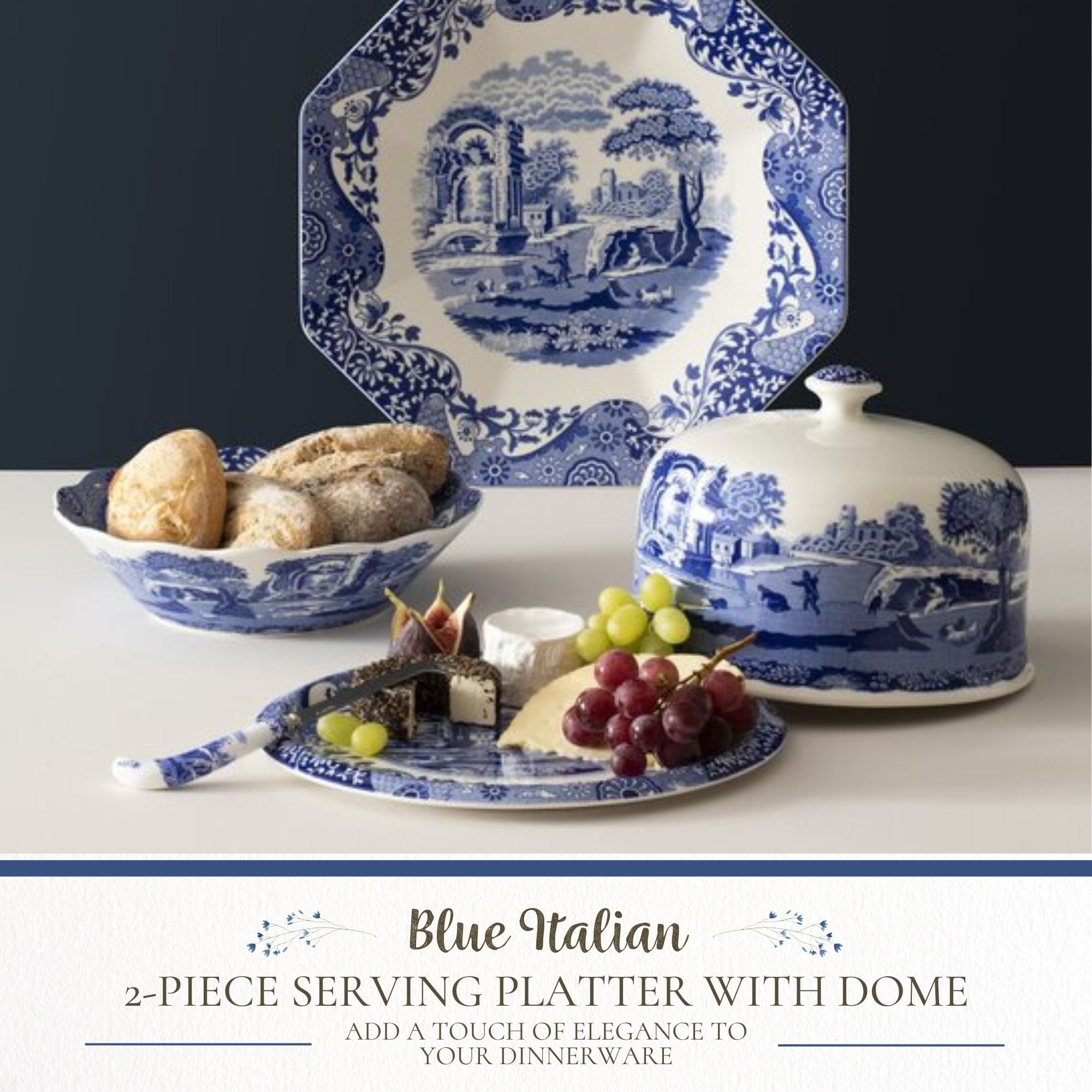 Spode Blue Italian Piece Serving Platter with Dome Bed Bath