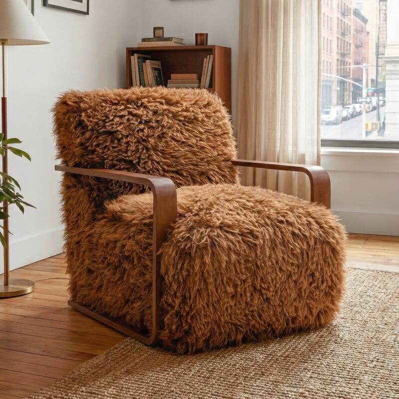 Furniture of America Neyra Modern 28-inch Faux Fur Accent Arm Chair - Camel Brown Long-Haired