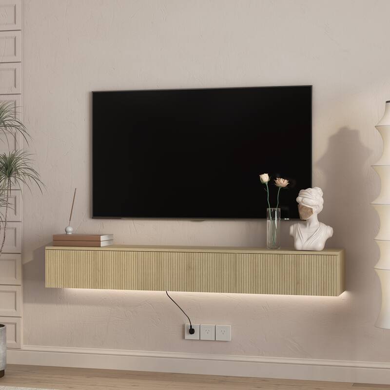 Floating TV Stand Wall Mounted with 16 Color LEDs, Floating TV Cabinet Entertainment Center for 55 60 65 Inch TV