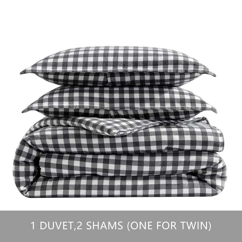 Eddie Bauer Preston Grey Cotton Flannel Reversible Duvet Cover Set