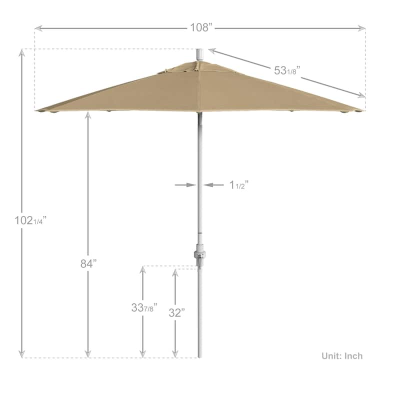 California Umbrella 9' Rd Patio Umbrella White Aluminum Frame Fiberglass Ribs Crank Lift Collar Tilt Sunbrella