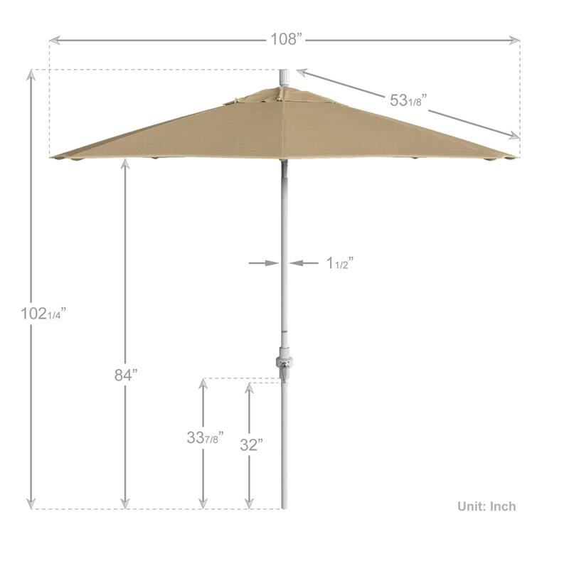 California Umbrella 9' Rd.Crank Lift, Collar Tilt, Aluminum Pole, Fiberglass Rib Patio Umbrella, White Finish, Sunbrella Fabric