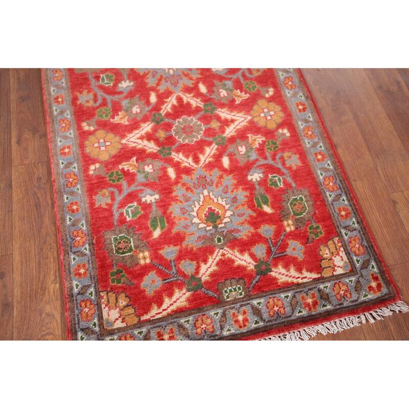 Hand Knotted Oriental 100% Wool Carpet Traditional Floral Red Kazak Area Rug - 3' 1'' X 2' 1''