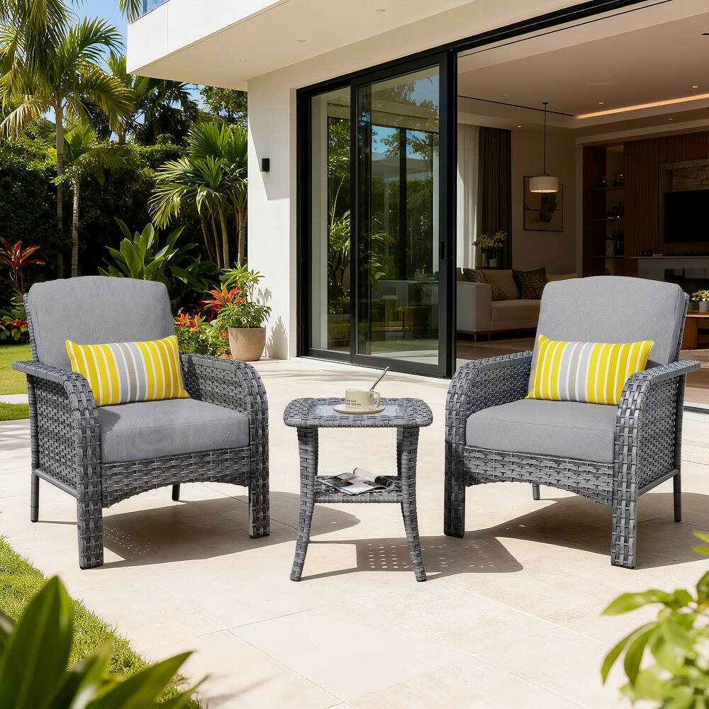 XIZZI 3-Piece Outdoor Wicker Patio Chair Set with Side Table