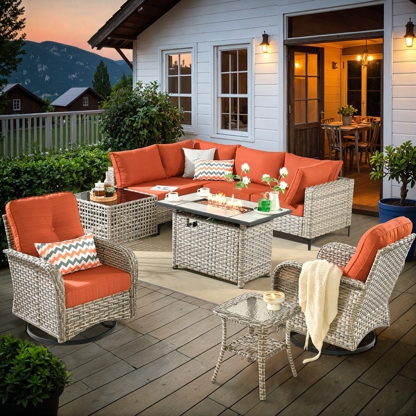 OVIOS 9-Piece Swivel Chair Outdoor Patio Conversation Set With 54