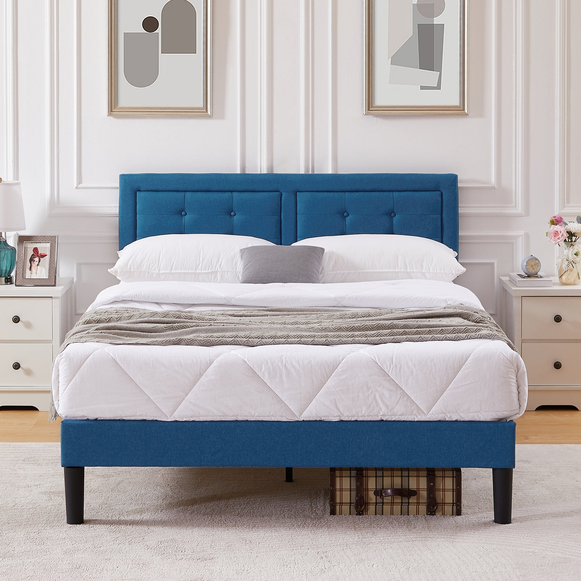 Javlergo Modern Upholstered Platform Bed Frame with Height Adjustable Tufted Headboard