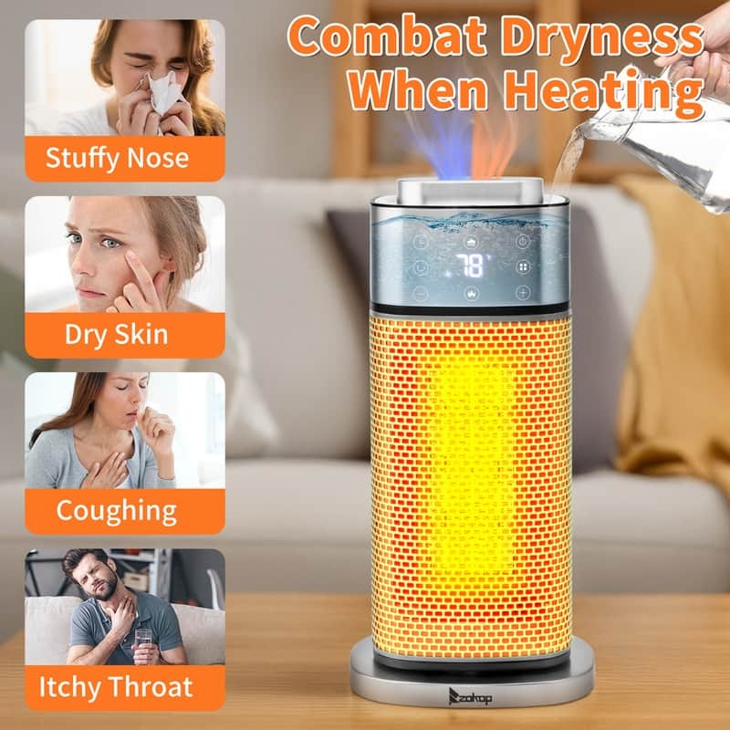 1500-Watt 16-inch Electric Tower Space Heater Built-in Humidifier with Remote Control