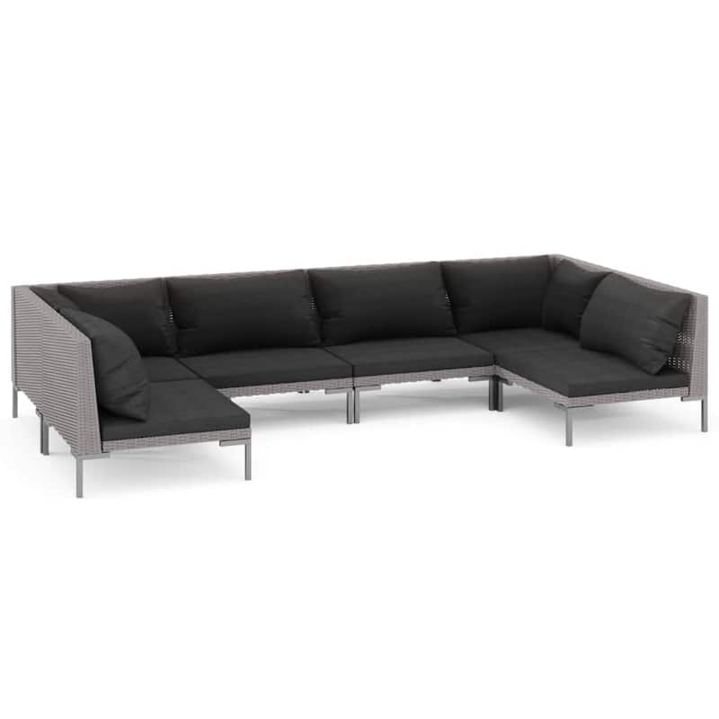 vidaXL Patio Lounge Set Outdoor Sectional Corner Sofa Poly Rattan Dark Grey - 27.6" x 27.6" x 24"