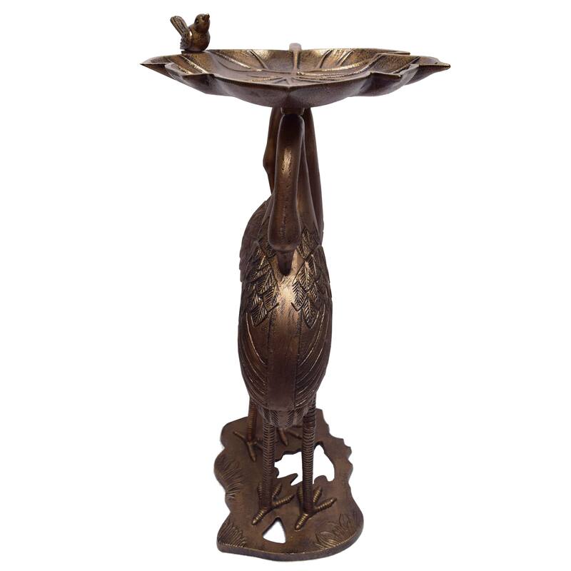 Cast Aluminum 30-in Twin Crane Bird Bath with Leaf Bowl
