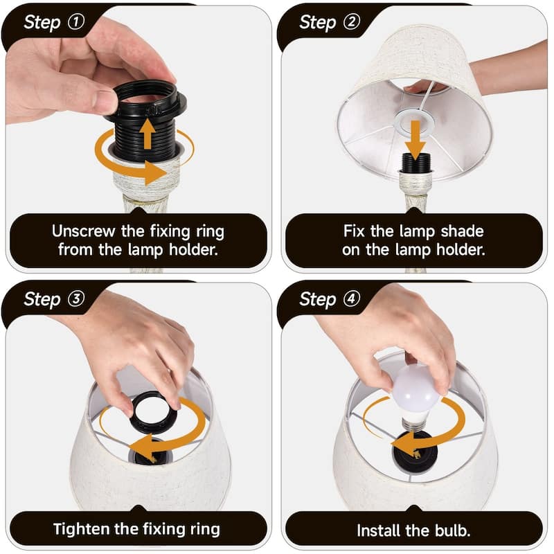 Touch Bedside Lamp Set of 2, Farmhouse 3-Way Dimmable Table Lamps for Nightstand with Fabric Shade (including LED bulbs)