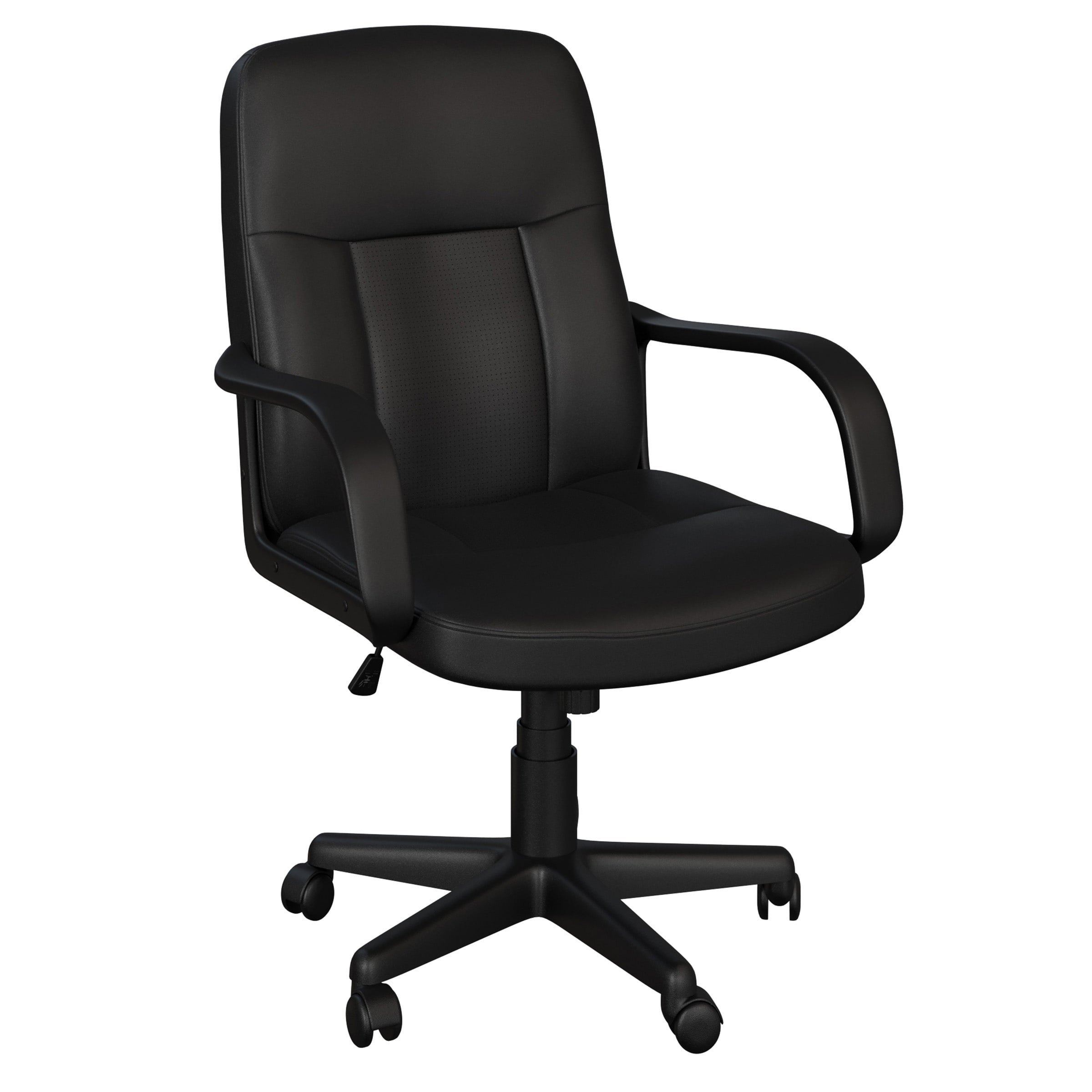 Office Chair - Adjustable Height Computer Chair with Wheels, Square Tilting Leather Back by Lavish Home (Black)