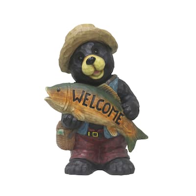 Bear with Fish Welcome Outdoor Garden Sign - 17"