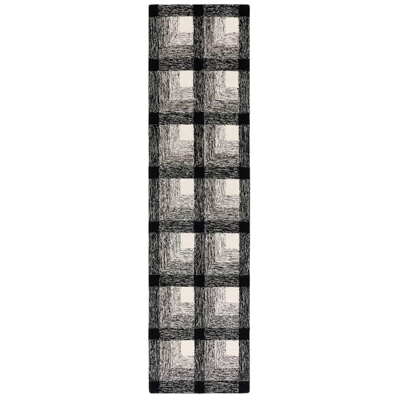SAFAVIEH Handmade Metro Josien Modern Geometric Wool Rug - 2'3" x 9' Runner - Charcoal/Ivory