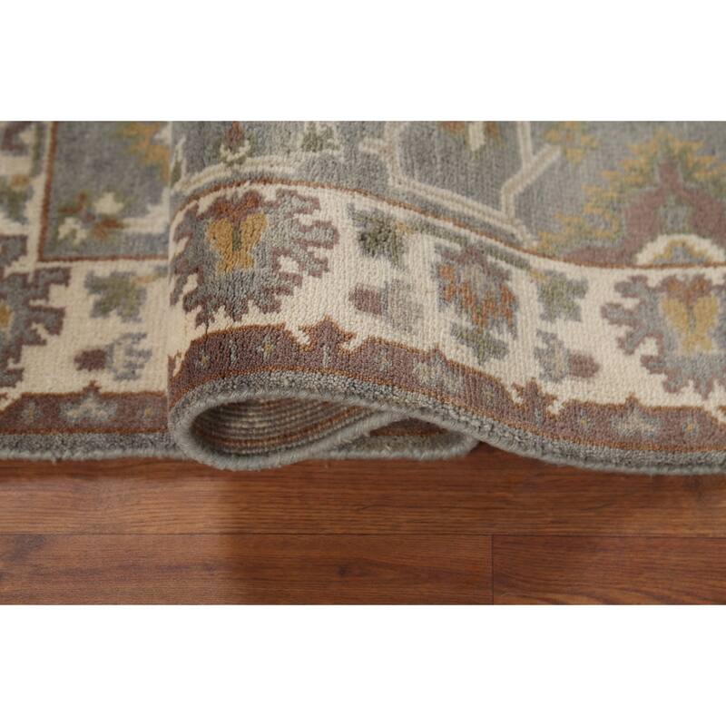 Gray Geometric Oushak Indian Accent Rug Handmade Wool Carpet - 3'1"x 5'2"