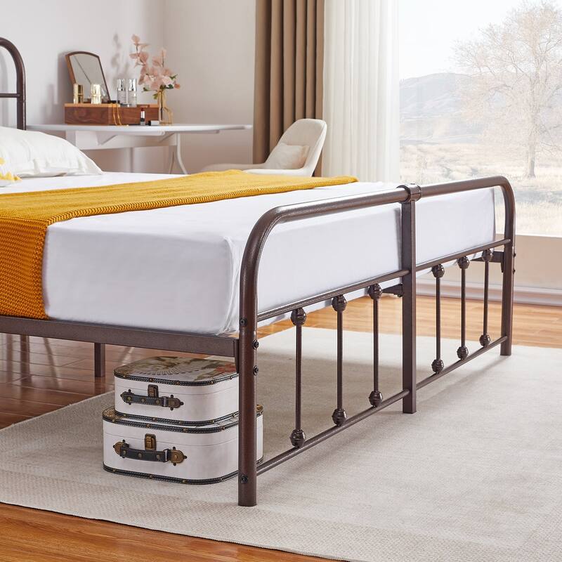 VECELO Metal Bed Frame with Headboard Classic Metal Platform Bed Frame Mattress Foundation with Victorian Style Footboard
