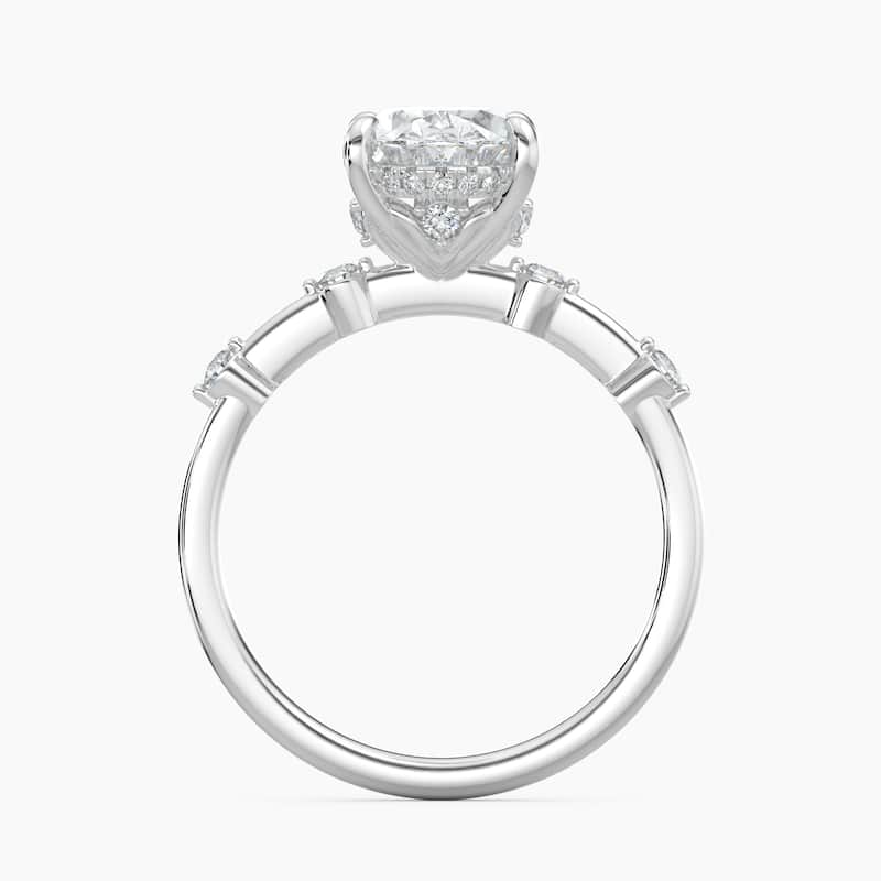 Auriya 14k Gold Petite Diamond Station Oval Lab Grown Hidden Halo Engagement Ring 1.00 to 5.00 ct. tw.(F-G, VS)