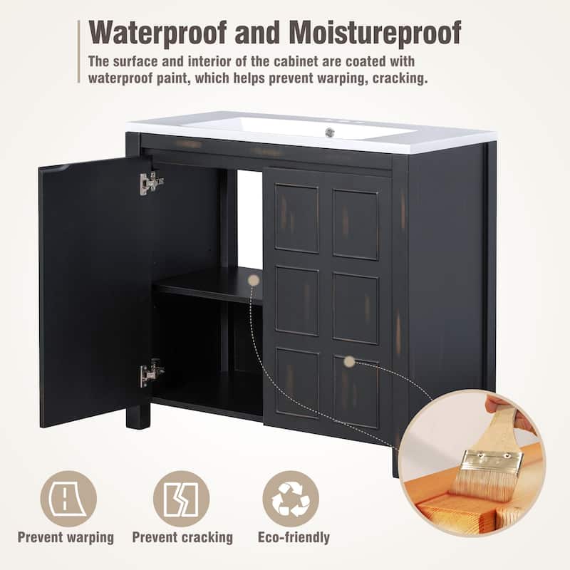 Bathroom Storage Vanity with Resin Sink & 2 Doors