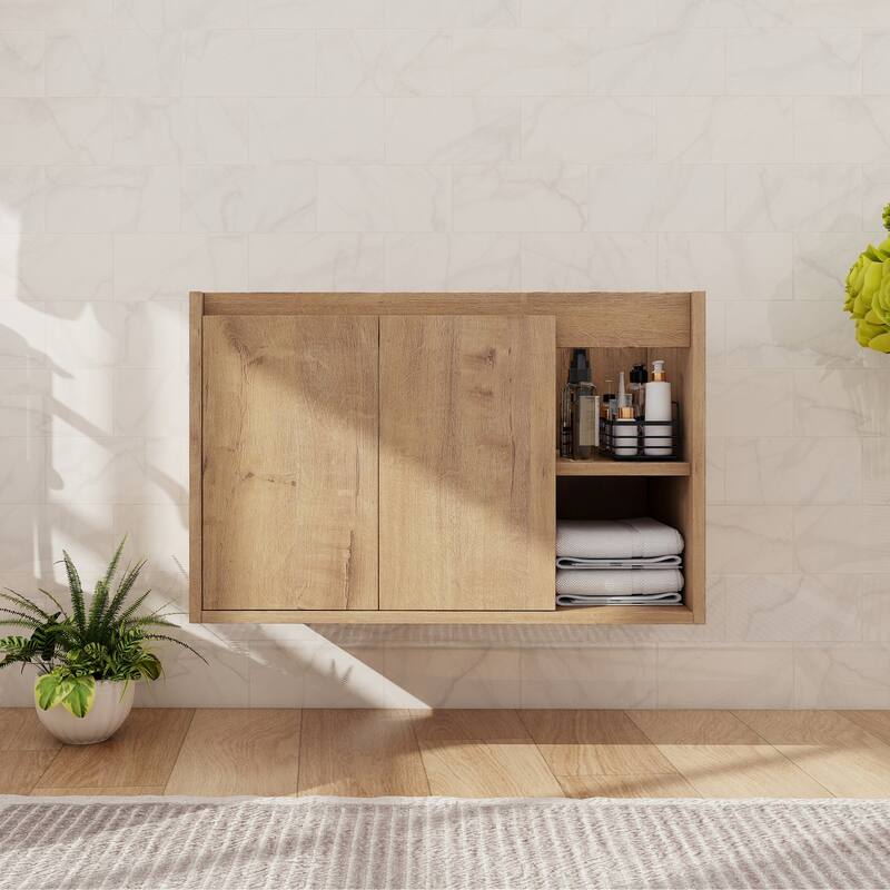 Beingnext 24"/30" Single Bathroom Vanity with Sink, Floating Bathroom Vanity with Soft Close Door and Shelf