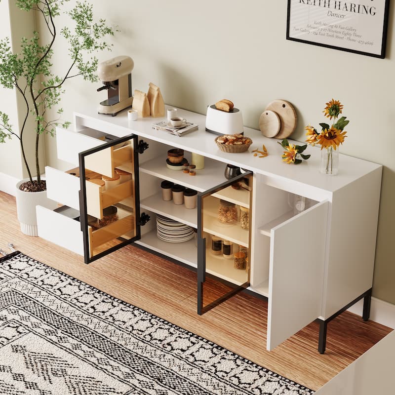 Sideboard Buffet Cabinet with Storage, Coffee Bar Cabinet with doors and 3 drawers, pantry cabinet