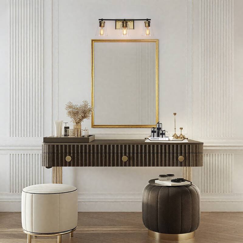 Modern 3/4-Light Black Gold Bathroom Vanity Lights Cone Glass Wall Sconce