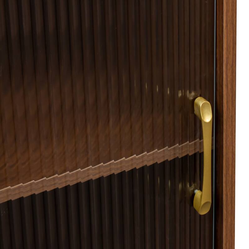 Kitchen Pantry Sideboard with 2 Sliding Striped Glass Doors
