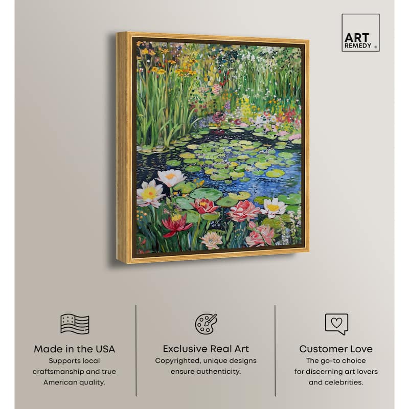 Art Remedy Impressionist Pond Framed Impressionism 1 Piece Canvas Wall Art /Monet And Van Gogh Inspired Art