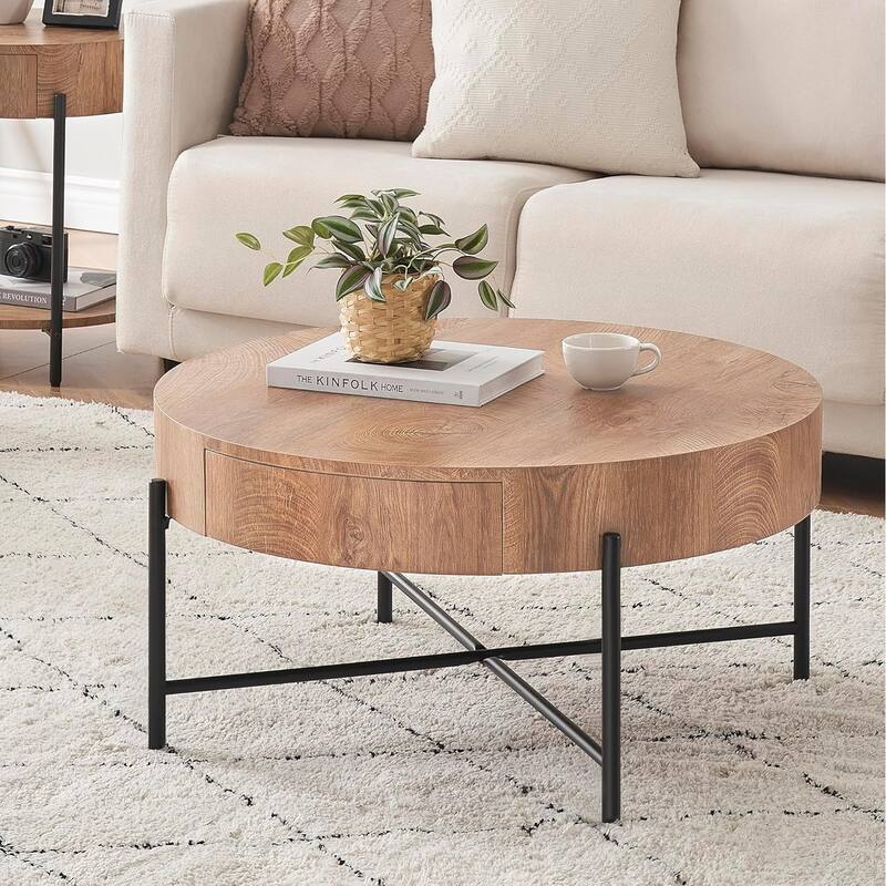 Coffee Table with Drawers Round Center Table