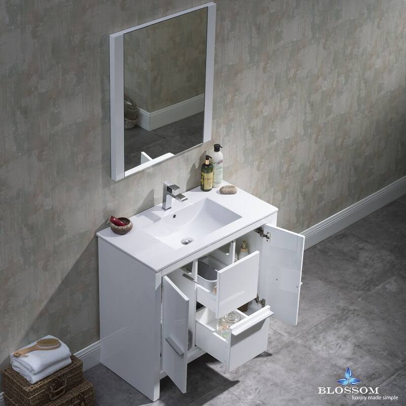 Blossom 36-Inch Bathroom Vanity with Ceramic Sink and Mirror