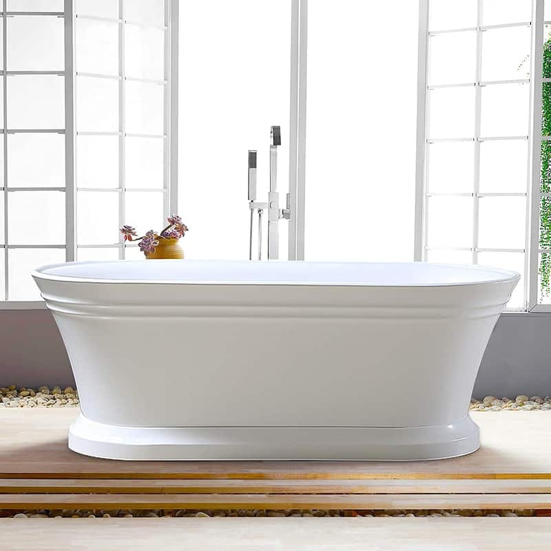 Vanity Art 59" Freestanding Acrylic Soaking Bathtub with Overflow & Pop-up Drain