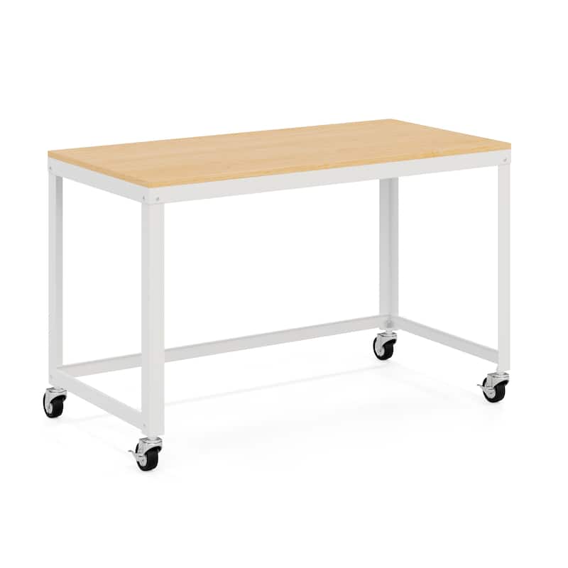 Space Solutions 48" W Mobile Metal Desk with Laminate Top, Black/Maple - White