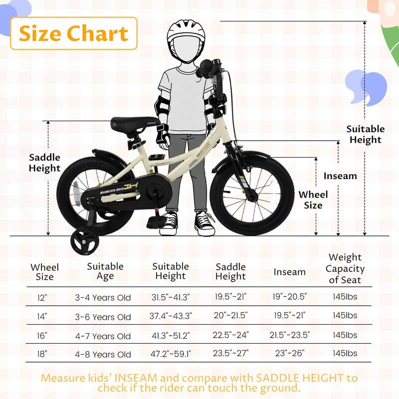 Costway 14" Kids Bike with Removable Training Wheels Adjustable Seat & - See Details