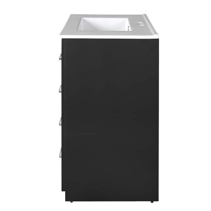 Roomfitters 30 Inch Bathroom Vanity with Ceramic Sink Combo, Solid Wood Frame Storage Cabinet with 3 Drawers and Doors, Black