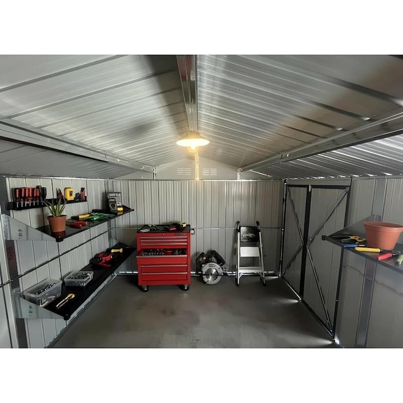 12x10 ft Metal garden sheds outdoor storage sheds black with window with Goods Shelves