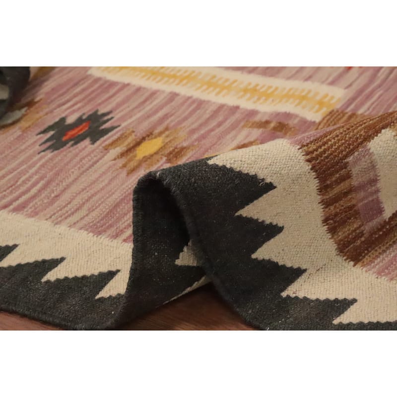 Hand Woven Oriental 100% Wool Carpet Southwestern Tribal Pink Kilim Area Rug - 5' 7'' X 3' 11''