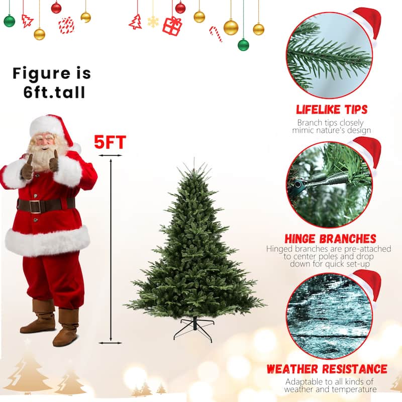 Full-Shaped Artificial Christmas Tree - PE/PVC Mixed Needles, Wide Base, Hinged Structure, Metal Stand - Green