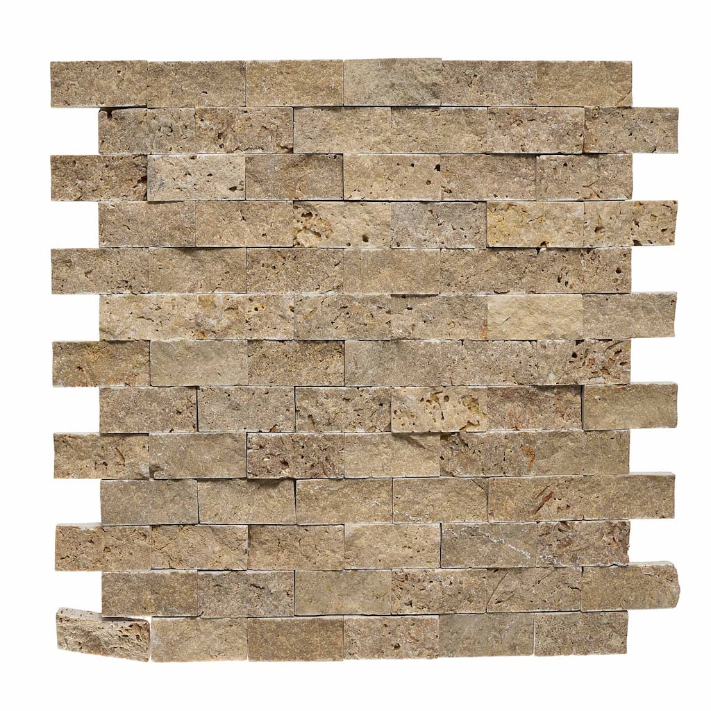 Tuscany Brown Travertine 1" x 2" Split Face Mosaic