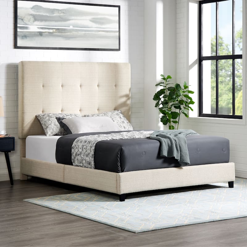 Queen Size Beige Tufted Upholstered Platform Bed - Beige